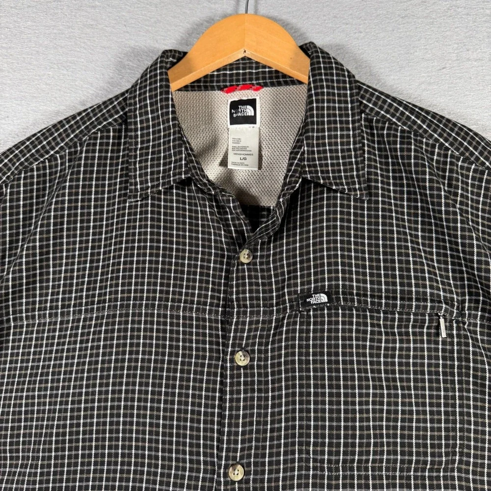 The North Face Mens Large Black White Grid Check Long Sleeve Button Down Shirt